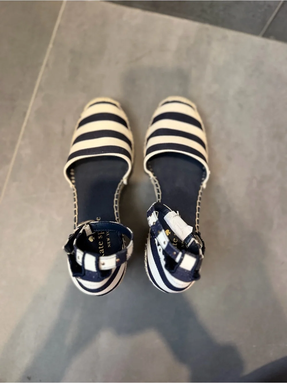 kate spade Navy and White Striped Espadrille Wedge with Ankle Strap